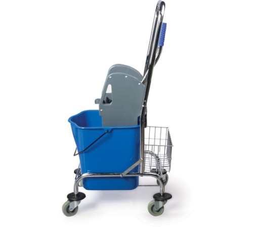 Тележка уборочная BRABIX, 1 съемное ведро 25 л, механический отжим, корзина, металлический каркас, синяя, 601498
