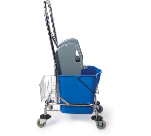 Тележка уборочная BRABIX, 1 съемное ведро 25 л, механический отжим, корзина, металлический каркас, синяя, 601498