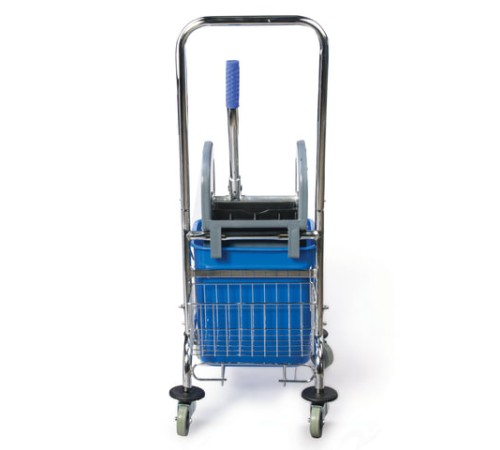 Тележка уборочная BRABIX, 1 съемное ведро 25 л, механический отжим, корзина, металлический каркас, синяя, 601498