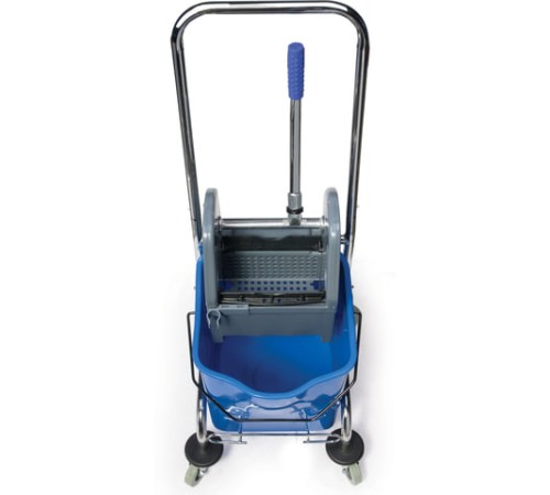 Тележка уборочная BRABIX, 1 съемное ведро 25 л, механический отжим, корзина, металлический каркас, синяя, 601498