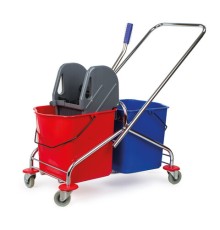 Тележка уборочная BRABIX, 2 съемных ведра 25 л, механический отжим, металлический каркас, 601499