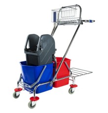 Тележка уборочная BRABIX, 2-съемных ведра по 15 л, отжим, корзина, держатель для мусорного мешка с поддерживающей платформой, 601500
