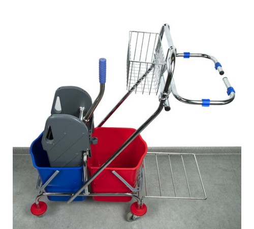 Тележка уборочная BRABIX, 2-съемных ведра по 15 л, отжим, корзина, держатель для мусорного мешка с поддерживающей платформой, 601500