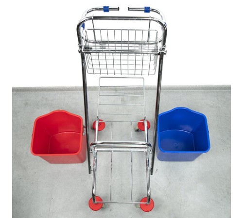 Тележка уборочная BRABIX, 2-съемных ведра по 15 л, отжим, корзина, держатель для мусорного мешка с поддерживающей платформой, 601500