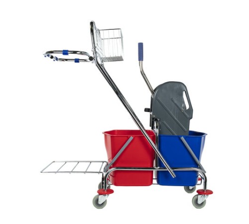 Тележка уборочная BRABIX, 2-съемных ведра по 15 л, отжим, корзина, держатель для мусорного мешка с поддерживающей платформой, 601500