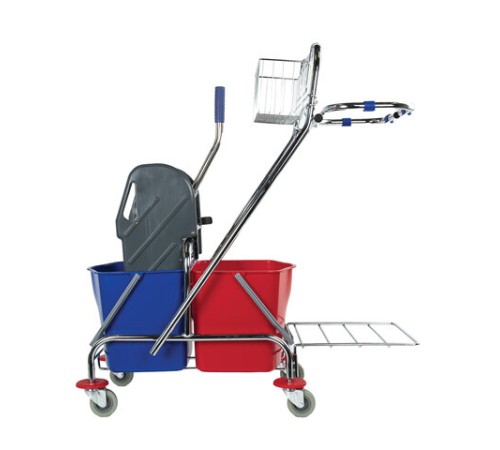 Тележка уборочная BRABIX, 2-съемных ведра по 15 л, отжим, корзина, держатель для мусорного мешка с поддерживающей платформой, 601500