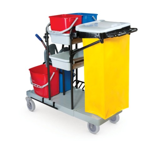 Тележка уборочная BRABIX, ведра 2х20 л, 2х11 л, механический отжим, держатель для мешка, мешок, 2 поддона, 601501