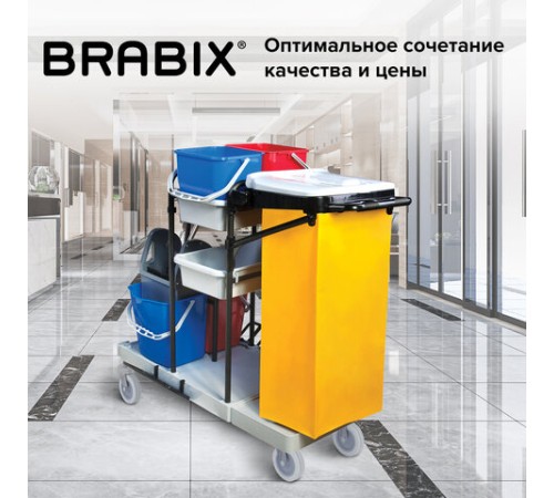 Тележка уборочная BRABIX, ведра 2х20 л, 2х11 л, механический отжим, держатель для мешка, мешок, 2 поддона, 601501