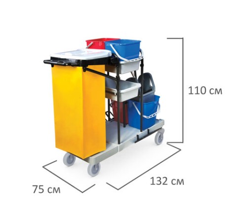 Тележка уборочная BRABIX, ведра 2х20 л, 2х11 л, механический отжим, держатель для мешка, мешок, 2 поддона, 601501