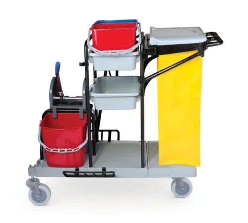 Тележка уборочная BRABIX, ведра 2х20 л, 2х11 л, механический отжим, держатель для мешка, мешок, 2 поддона, 601501