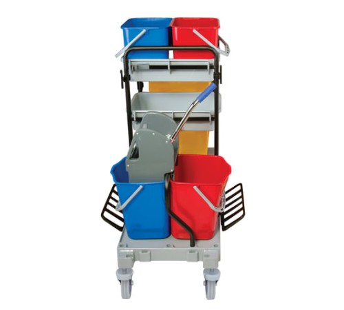 Тележка уборочная BRABIX, ведра 2х20 л, 2х11 л, механический отжим, держатель для мешка, мешок, 2 поддона, 601501