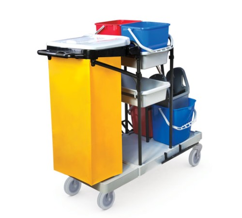 Тележка уборочная BRABIX, ведра 2х20 л, 2х11 л, механический отжим, держатель для мешка, мешок, 2 поддона, 601501