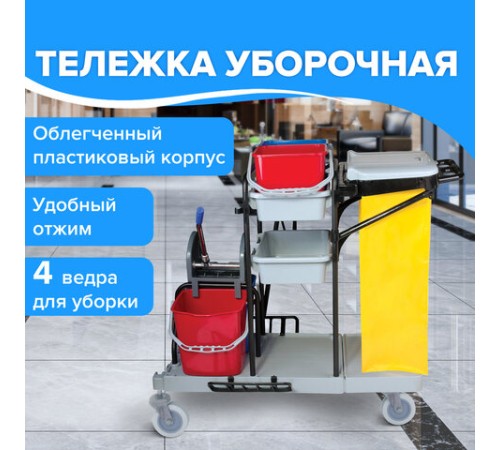 Тележка уборочная BRABIX, ведра 2х20 л, 2х11 л, механический отжим, держатель для мешка, мешок, 2 поддона, 601501