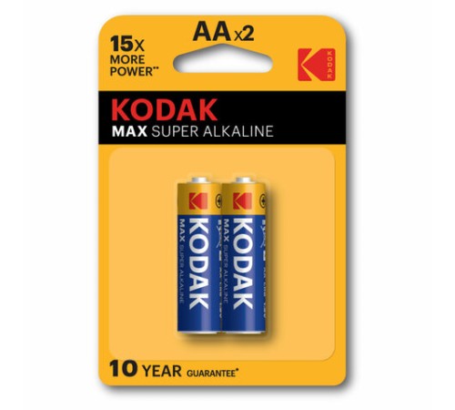 Батарейки алкалиновые "пальчиковые" КОМПЛЕКТ 2 шт., KODAK Max Super Alkaline, АА (LR6, 24А), блистер, Б0005131 Батарейки алкалиновые "пальчиковые" КОМПЛЕКТ 2 шт., KODAK Max Super Alkaline, АА (LR6, 24А), блистер, Б0005131