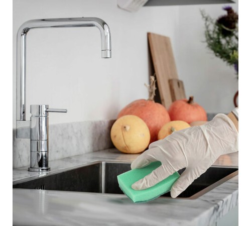 Губки для посуды 8х5,3х2,6 см, КОМПЛЕКТ 10 шт., STANDART, поролон с абразивным слоем, LAIMA К002, 601551