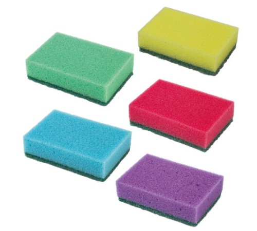 Губки для посуды 9,6х6,4х2,7 см, КОМПЛЕКТ 10 шт., MAXI, поролон с абразивным слоем, LAIMA К0003, 601552