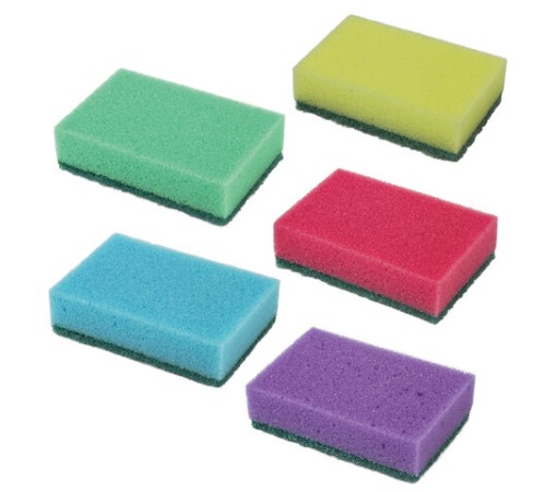 Губки для посуды 9,6х6,4х2,7 см, КОМПЛЕКТ 10 шт., MAXI, поролон с абразивным слоем, ОФИСМАГ К0012, 601553
