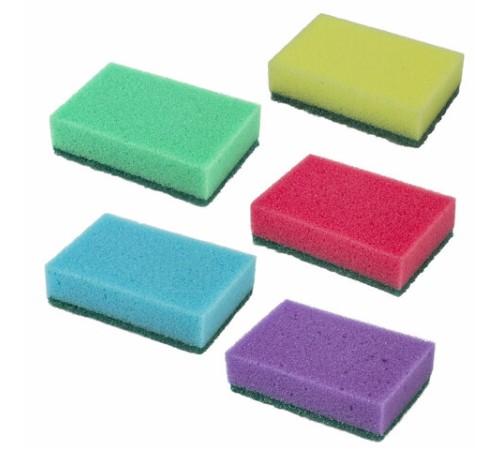 Губки для посуды 9,6х6,4х2,7 см, КОМПЛЕКТ 5 шт., MAXI, поролон с абразивным слоем, LAIMA К0013, 601554