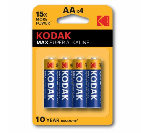 Батарейки алкалиновые "пальчиковые" КОМПЛЕКТ 4 шт., KODAK Max Super Alkaline, АА (LR6, 24А), блистер, Б0005120 Батарейки алкалиновые "пальчиковые" КОМПЛЕКТ 4 шт., KODAK Max Super Alkaline, АА (LR6, 24А), блистер, Б0005120