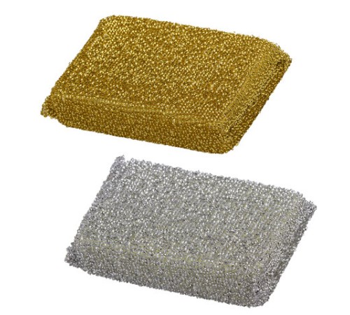 Губки для посуды 11,5х7,8х2,8 см, КОМПЛЕКТ 2 шт., поролон в металлизированной оплетке, LAIMA К1011, 601592