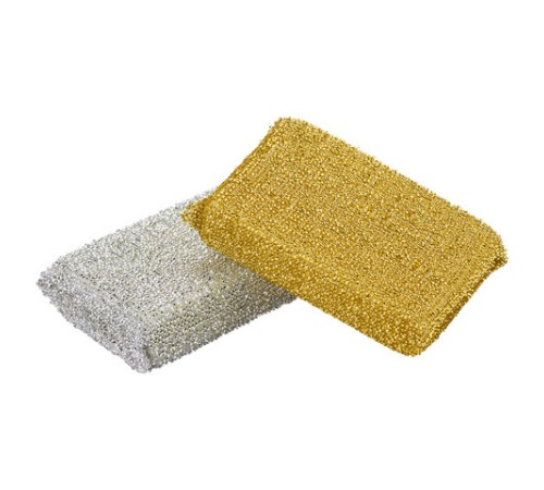 Губки для посуды 11,5х7,8х2,8 см, КОМПЛЕКТ 2 шт., поролон в металлизированной оплетке, LAIMA К1011, 601592