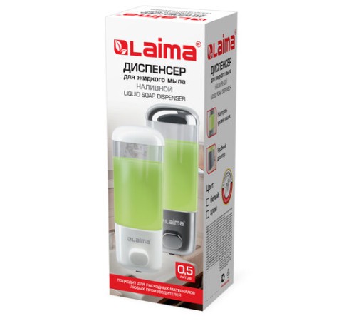 Дозатор для жидкого мыла LAIMA, НАЛИВНОЙ, 0,5 л, белый, ABS-пластик, 601792