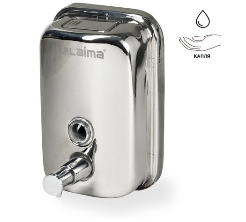 Дозатор для жидкого мыла LAIMA BASIC, 0,5 л., нержавеющая сталь, зеркальный, 601795