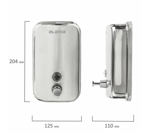 Дозатор для жидкого мыла LAIMA BASIC, 1 л, нержавеющая сталь, зеркальный, 601796