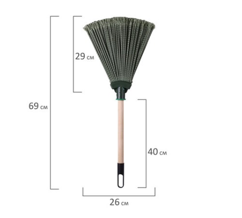 Веник синтетический веерный 29х26 см, деревянный черенок 40 см, еврорезьба, LAIMA EXPERT, 601830