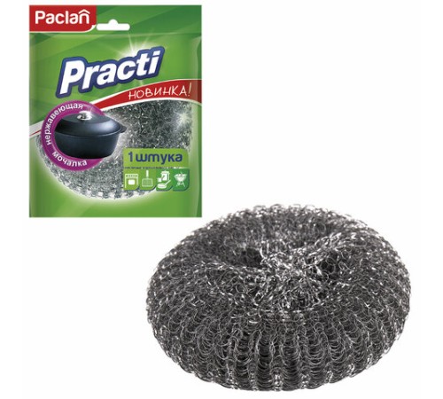 Губка (мочалка) металлическая, сетчатая, 38 г, БОЛЬШАЯ, для посуды, гриля, плиты, PACLAN 