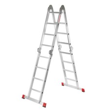 Лестница-трансформер алюминиевая 4х4 ступени, высота 4,5 м (4 секции по 1,2 м) до 150 кг, вес 16,5 кг, НОВАЯ ВЫСОТА, 3320404