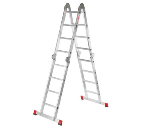 Лестница-трансформер алюминиевая 4х4 ступени, высота 4,5 м (4 секции по 1,2 м) до 150 кг, вес 16,5 кг, НОВАЯ ВЫСОТА, 3320404