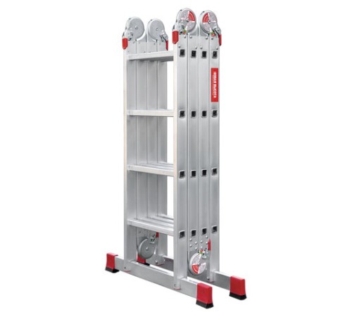Лестница-трансформер алюминиевая 4х4 ступени, высота 4,5 м (4 секции по 1,2 м) до 150 кг, вес 16,5 кг, НОВАЯ ВЫСОТА, 3320404