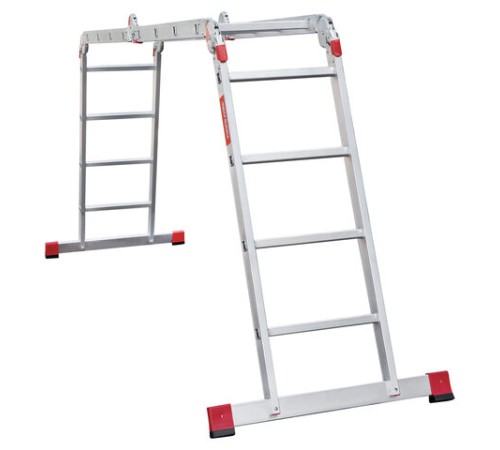 Лестница-трансформер алюминиевая 4х4 ступени, высота 4,5 м (4 секции по 1,2 м) до 150 кг, вес 16,5 кг, НОВАЯ ВЫСОТА, 3320404