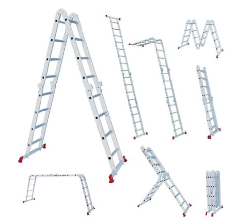 Лестница-трансформер алюминиевая 4х4 ступени, высота 4,5 м (4 секции по 1,2 м) до 150 кг, вес 16,5 кг, НОВАЯ ВЫСОТА, 3320404