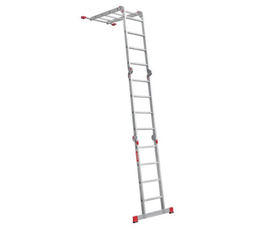 Лестница-трансформер алюминиевая 4х4 ступени, высота 4,5 м (4 секции по 1,2 м) до 150 кг, вес 16,5 кг, НОВАЯ ВЫСОТА, 3320404