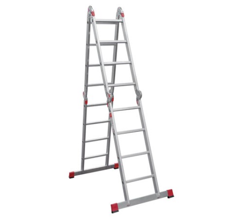 Лестница-трансформер алюминиевая 4х4 ступени, высота 4,5 м (4 секции по 1,2 м) до 150 кг, вес 16,5 кг, НОВАЯ ВЫСОТА, 3320404