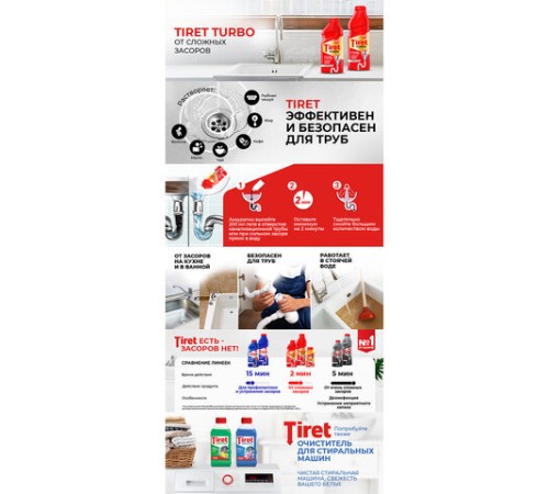 Средство для прочистки канализационных труб 500 мл, TIRET (Тирет) 