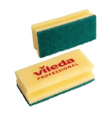 Губки хозяйственные 15х7х4,5 см, КОМПЛЕКТ 10 шт., для любых поверхностей, желтые, зеленый абразив, VILEDA, 101397