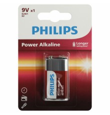 Батарейка алкалиновая 1 шт. PHILIPS Power Alkaline, Крона 9V (6LR61, 6LF22, 1604A), блистер, Б0062717