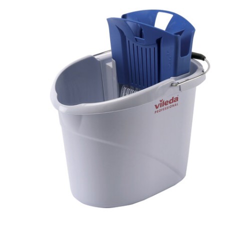 Швабра с отжимом и ведром 10л/7л, туннельный плоский отжим, в комплекте салфетки + перчатки, СпидМини, голубой, VILEDA, 161099