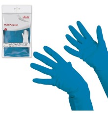 Перчатки МНОГОРАЗОВЫЕ резиновые VILEDA многоцелевые, х/б напыление, ПРОЧНЫЕ, размер 9,5-10, XL (очень большой), синие, вес 72 г, 174357