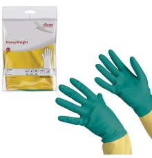Перчатки МНОГОРАЗОВЫЕ латексные VILEDA, х/б напыление, СВЕРХПРОЧНЫЕ (неопрен), размер 7,5-8, M (средний), зелено-желтые, вес 120 г, 174305