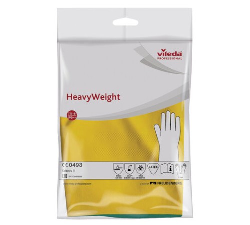 Перчатки МНОГОРАЗОВЫЕ латексные VILEDA, х/б напыление, СВЕРХПРОЧНЫЕ (неопрен), размер 7,5-8, M (средний), зелено-желтые, вес 120 г, 174305