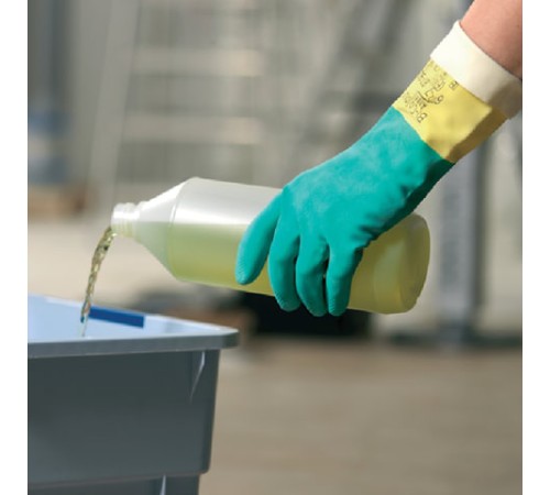 Перчатки МНОГОРАЗОВЫЕ латексные VILEDA, х/б напыление, СВЕРХПРОЧНЫЕ (неопрен), размер 7,5-8, M (средний), зелено-желтые, вес 120 г, 174305