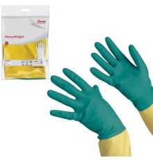 Перчатки МНОГОРАЗОВЫЕ латексные VILEDA, х/б напыление, СВЕРХПРОЧНЫЕ (неопрен), размер 9,5-10, XL (оч большой), зелено-желтые, 130 г, 174309