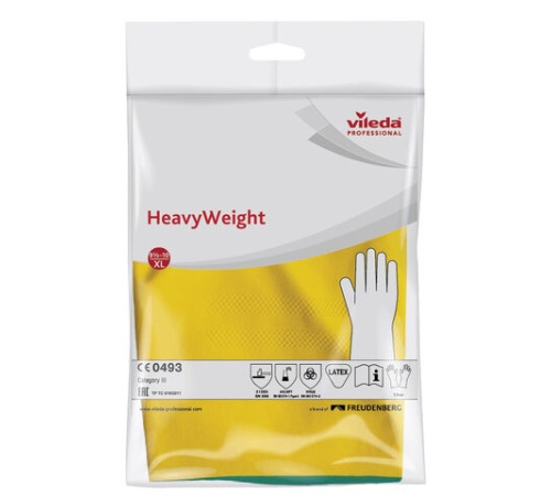 Перчатки МНОГОРАЗОВЫЕ латексные VILEDA, х/б напыление, СВЕРХПРОЧНЫЕ (неопрен), размер 9,5-10, XL (оч большой), зелено-желтые, 130 г, 174309