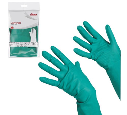 Перчатки МНОГОРАЗОВЫЕ нитриловые VILEDA универсальные, антиаллергенные, размер 7,5-8, M (средний), зеленые, вес 64 г, 174381