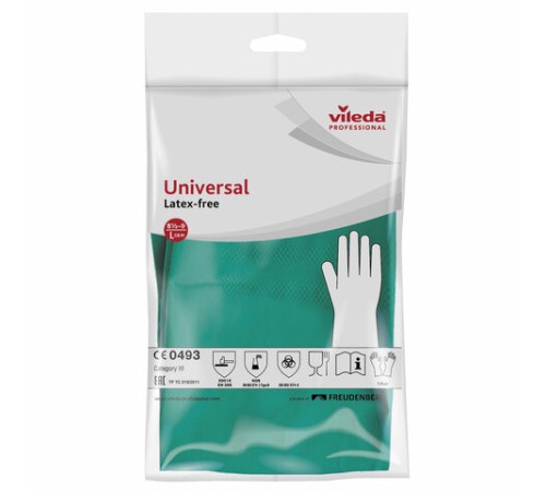 Перчатки МНОГОРАЗОВЫЕ нитриловые VILEDA универсальные, антиаллергенные, размер 8,5-9, L (большой), зеленые, вес 66 г, 174383