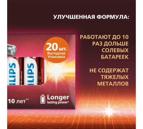 Батарейки алкалиновые "мизинчиковые" КОМПЛЕКТ 20 шт., PHILIPS Power Alkaline, ААА (LR03, 15А), блистер, Б0064654 Батарейки алкалиновые "мизинчиковые" КОМПЛЕКТ 20 шт., PHILIPS Power Alkaline, ААА (LR03, 15А), блистер, Б0064654